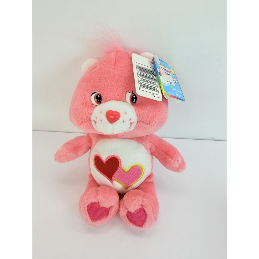 Care Bears Love A Lot Bear Pink Hearts Plush Stuffed Animal 8" 2002 Vintage
